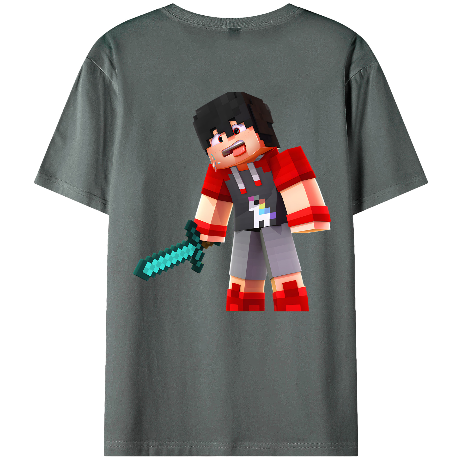 （画像用） マインクラフト ブロックの世界 Minecraft MC Block world 綿100％ メンズ半袖Tシャツ（バックプリント） 通気性